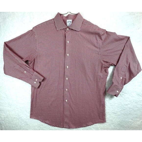 Vtg Brooks Brothers Chevron Check Dress Shirt Mens Large Red/White Long Sleeve - Picture 1 of 10